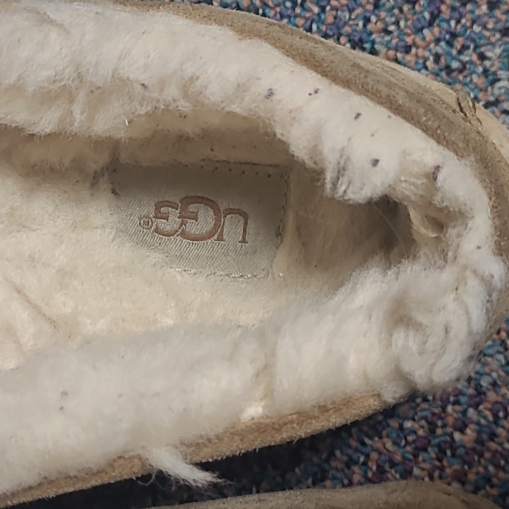 UGG Ansley Tan Suede Wool Moccasin Slippers - Picture 2 of 11